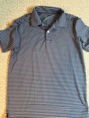 Striped Short-Sleeve Polo Shirt - Navy & Light Gray